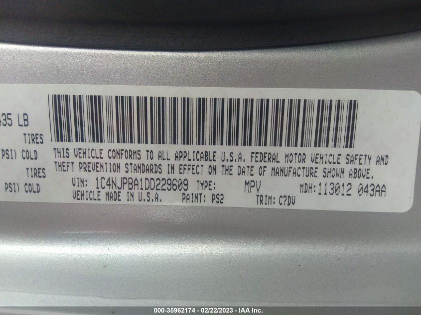 2013 JEEP PATRIOT SPORT - 1C4NJPBA1DD229609