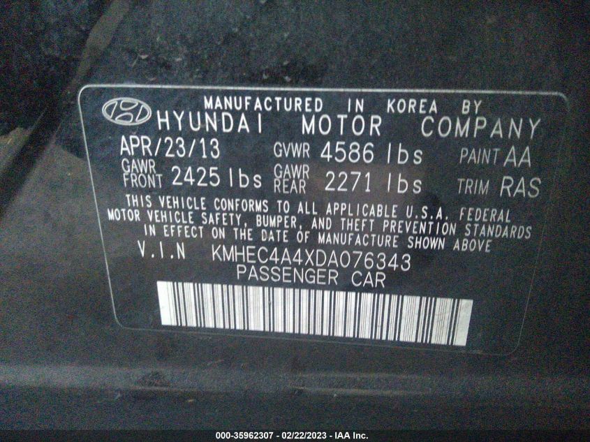 2013 HYUNDAI SONATA HYBRID LIMITED - KMHEC4A4XDA076343