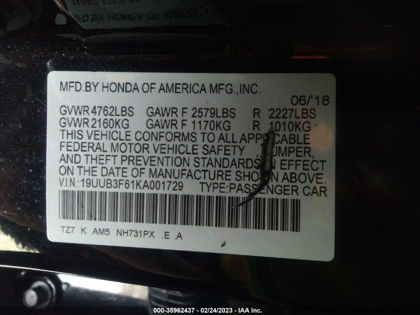2019 ACURA TLX W/A-SPEC PKG - 19UUB3F61KA001729