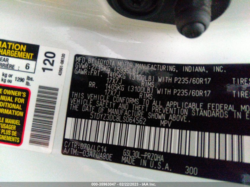 2020 TOYOTA SIENNA XLE AUTO ACCESS - 5TDYZ3DC8LS064562