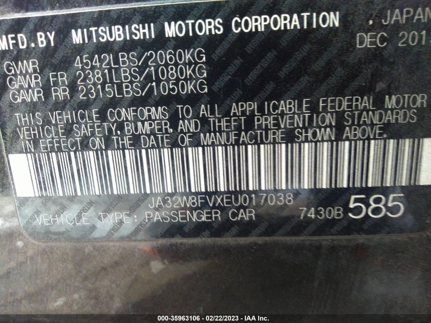 2014 MITSUBISHI LANCER EVOLUTION GSR - JA32W8FVXEU017038