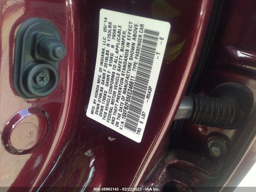 2014 HONDA CIVIC SEDAN LX - 19XFB2F55EE246611