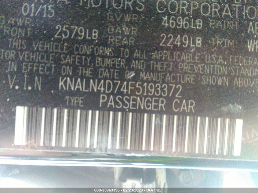 2015 KIA CADENZA LIMITED KNALN4D74F5193372