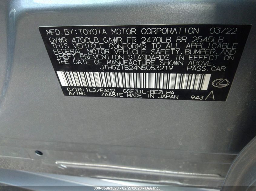 2022 LEXUS IS IS 350 F SPORT - JTHGZ1B24N5053219