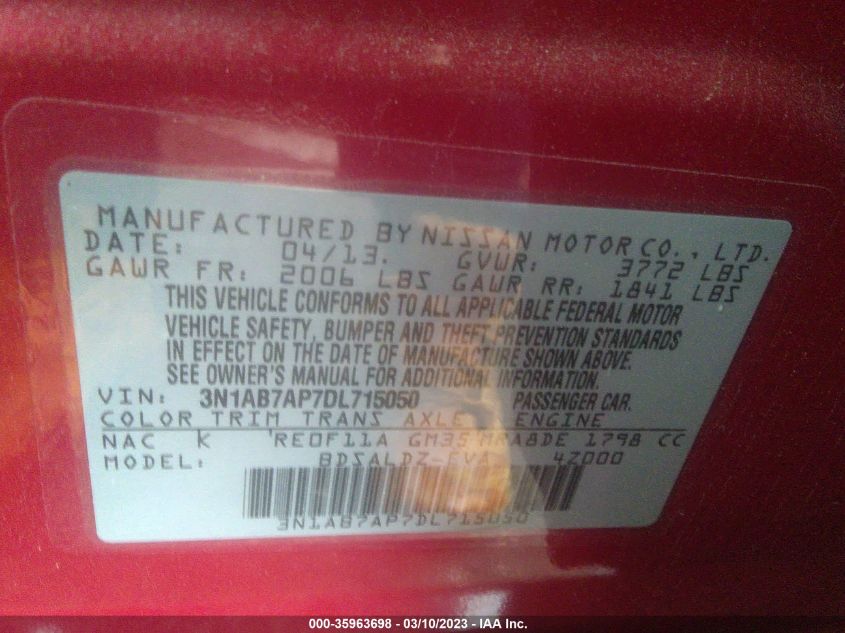 2013 NISSAN SENTRA SV - 3N1AB7AP7DL715050