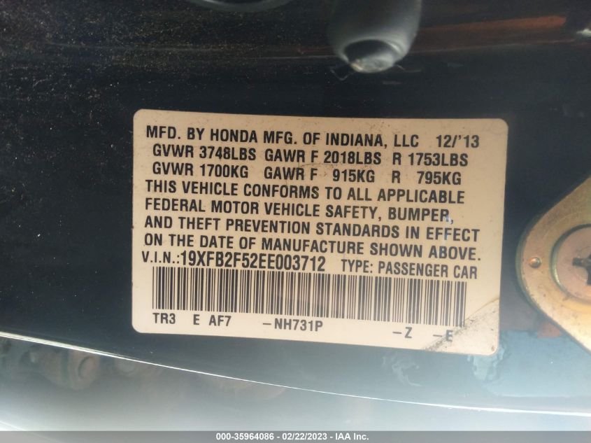 2014 HONDA CIVIC SEDAN LX - 19XFB2F52EE003712