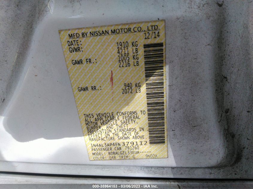 2015 NISSAN ALTIMA 2.5 - 1N4AL3AP4FN379112