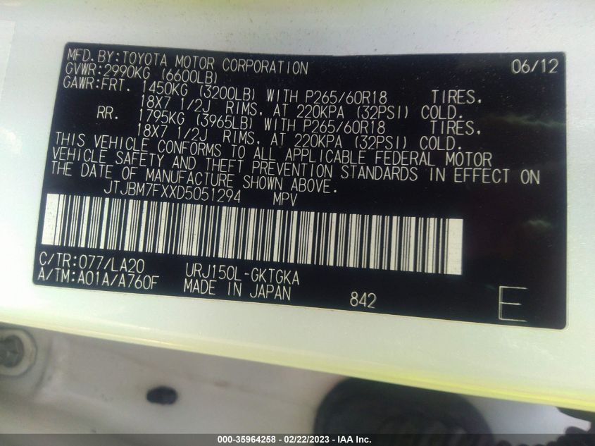 2013 LEXUS GX 460 JTJBM7FXXD5051294