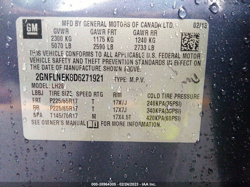 2013 CHEVROLET EQUINOX LT - 2GNFLNEK8D6271921
