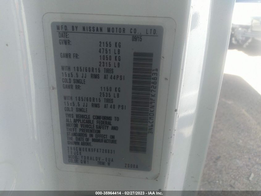 2015 NISSAN NV200 S - 3N6CM0KN9FK728831