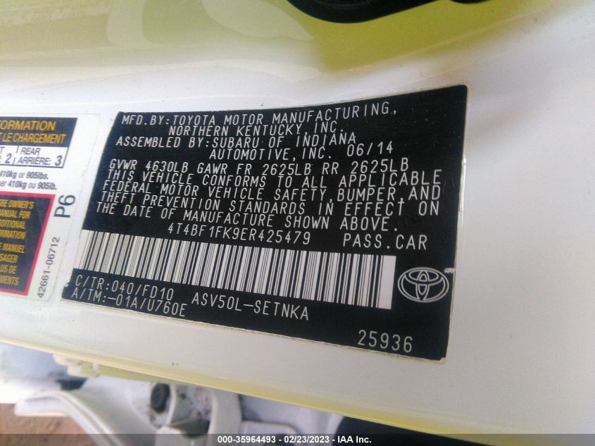 2014 TOYOTA CAMRY L/LE/XLE/SE/SE SPORT - 4T4BF1FK9ER425479