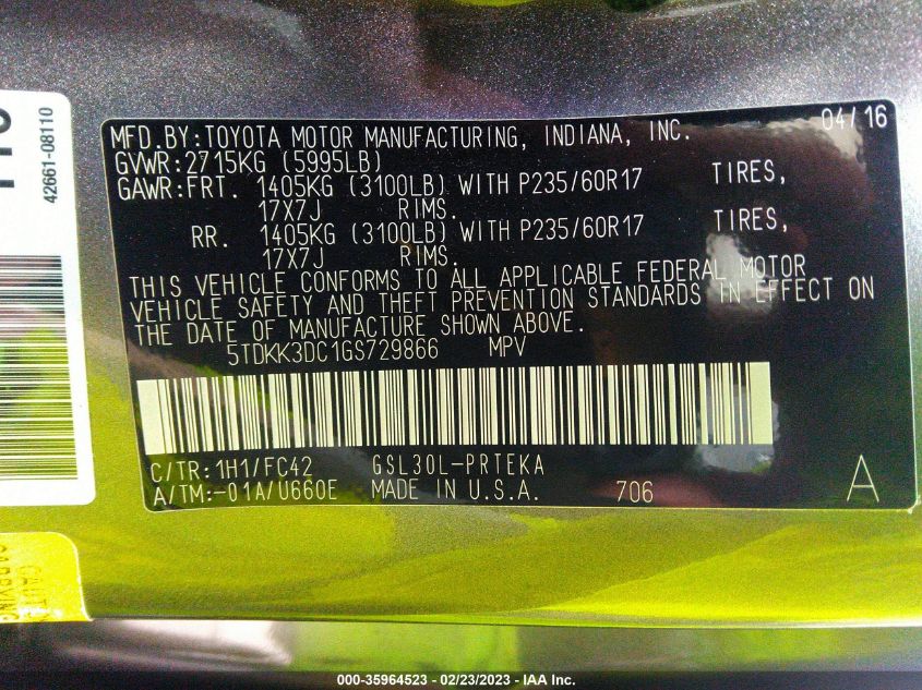 2016 TOYOTA SIENNA LE - 5TDKK3DC1GS729866