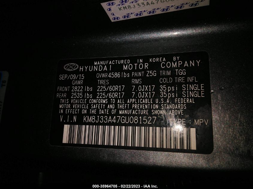 2016 HYUNDAI TUCSON SE - KM8J33A47GU081527