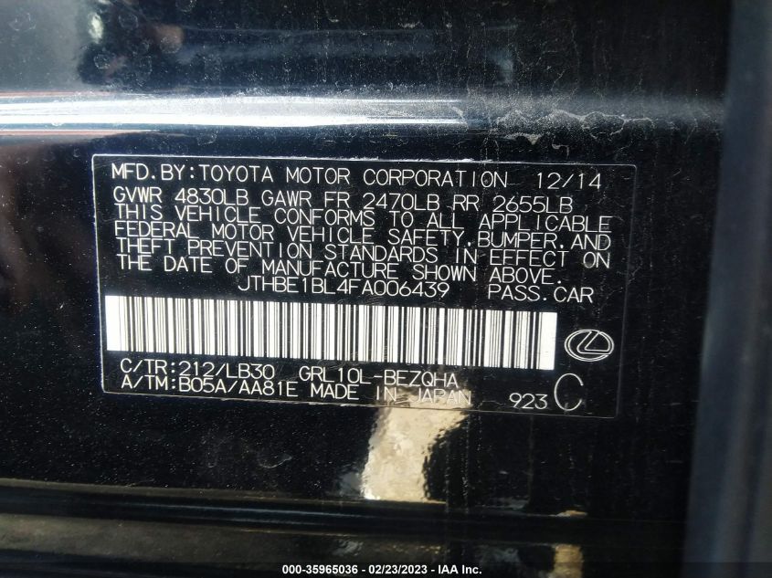 2015 LEXUS GS 350 - JTHBE1BL4FA006439