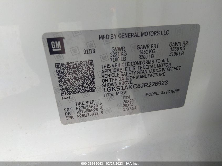 2018 GMC YUKON SLE - 1GKS1AKC8JR226923