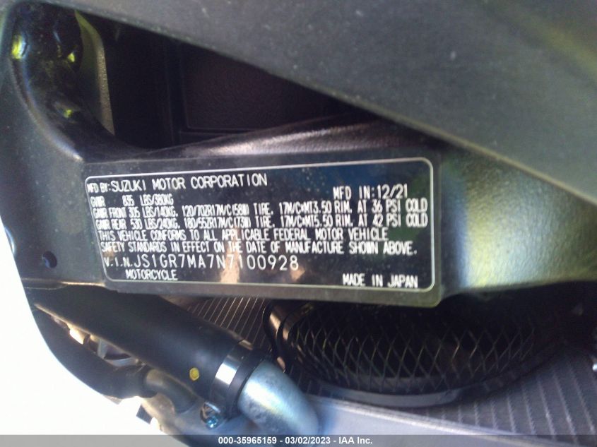 2022 SUZUKI GSX-R750 - JS1GR7MA7N7100928