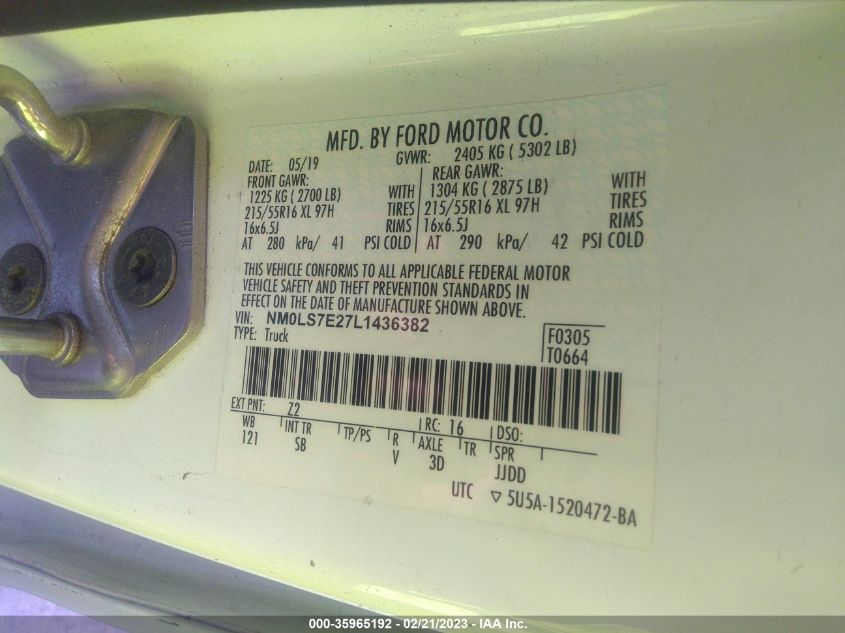 2020 FORD TRANSIT CONNECT VAN XL - NM0LS7E27L1436382