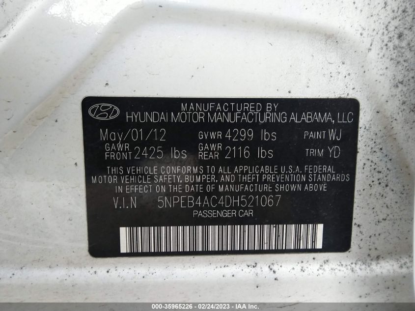 2013 HYUNDAI SONATA GLS - 5NPEB4AC4DH521067