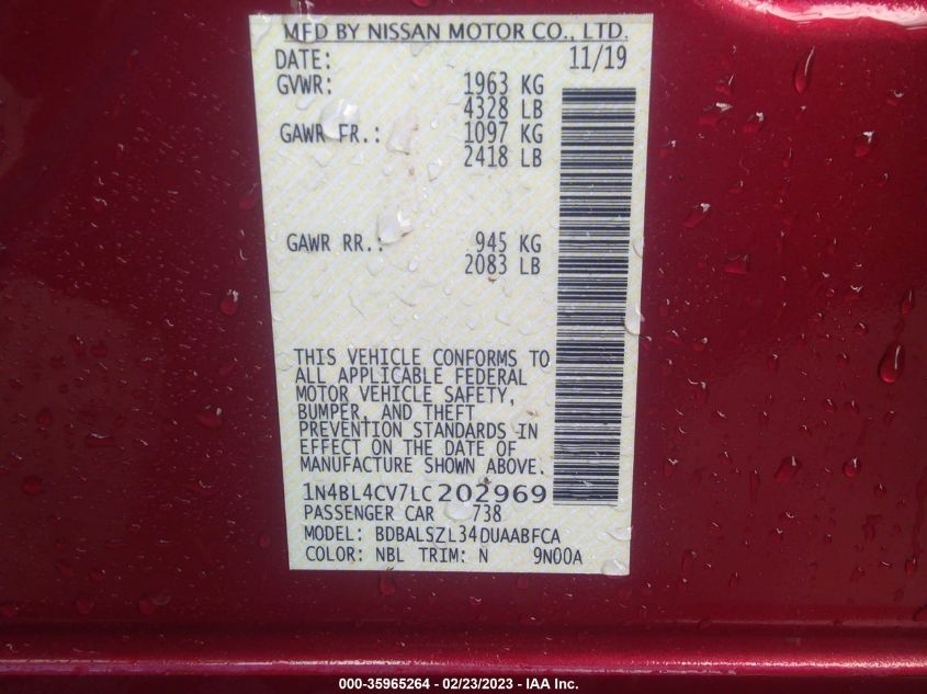 2020 NISSAN ALTIMA 2.5 SR - 1N4BL4CV7LC202969