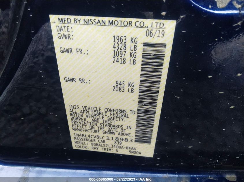 2020 NISSAN ALTIMA 2.5 SR - 1N4BL4CV8LC118983