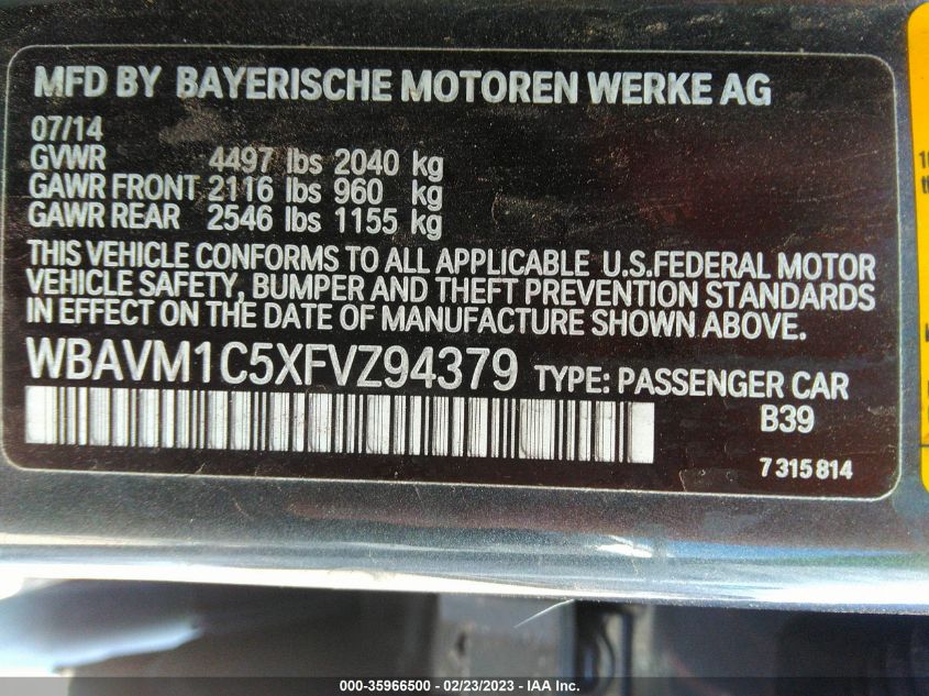 2015 BMW X1 SDRIVE28I - WBAVM1C5XFVZ94379