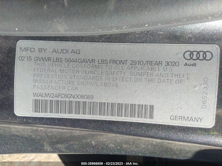 2016 AUDI S7 - WAUW2AFC6GN008089