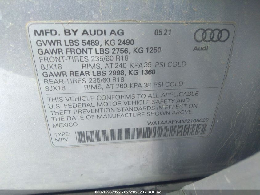 2021 AUDI Q5 PREMIUM - WA1AAAFY4M2105620