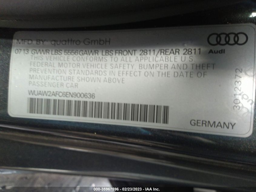2014 AUDI RS 7 PRESTIGE WUAW2AFC6EN900636