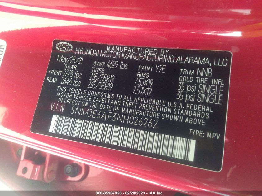 2022 HYUNDAI TUCSON LIMITED - 5NMJE3AE3NH026262