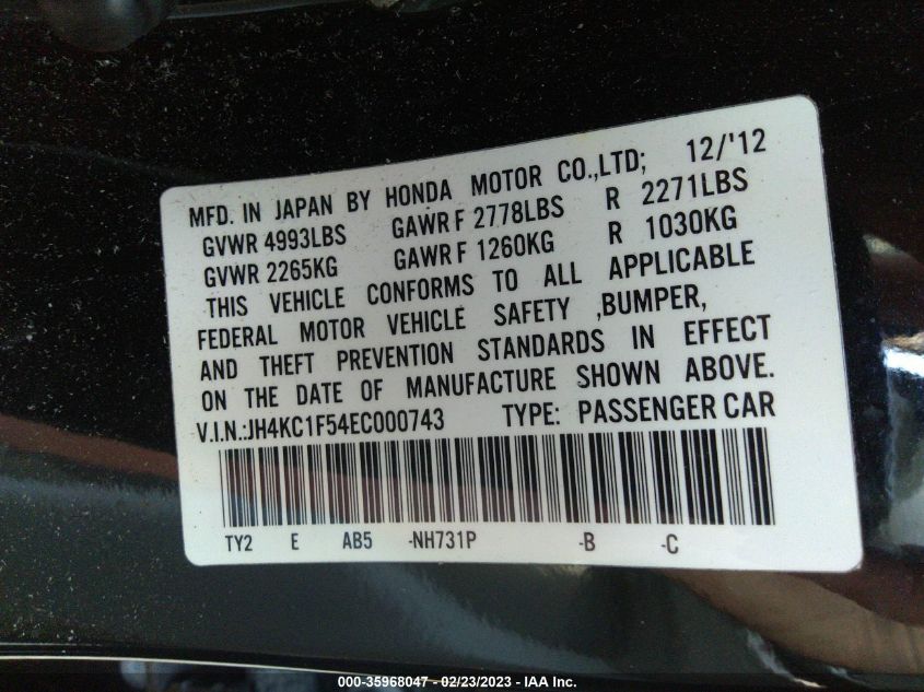 2014 ACURA RLX TECH PKG - JH4KC1F54EC000743