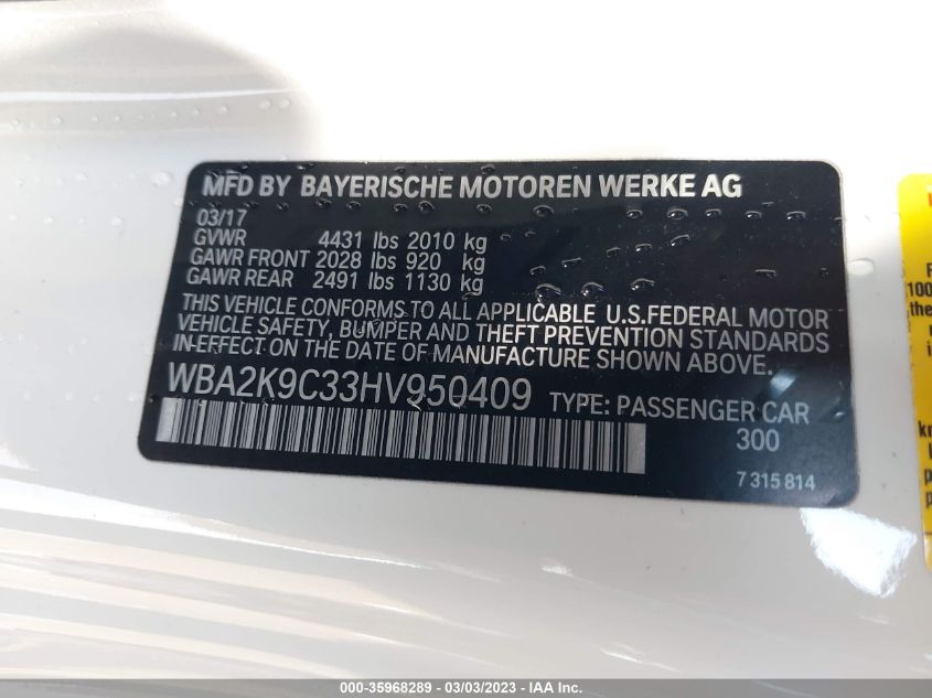 2017 BMW 2 SERIES 230I - WBA2K9C33HV950409