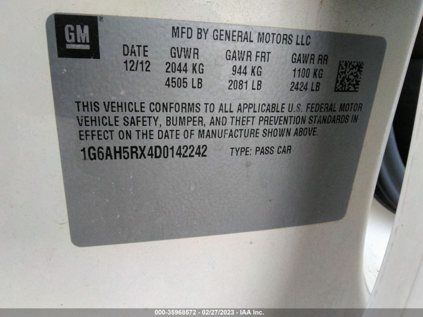 2013 CADILLAC ATS LUXURY - 1G6AH5RX4D0142242