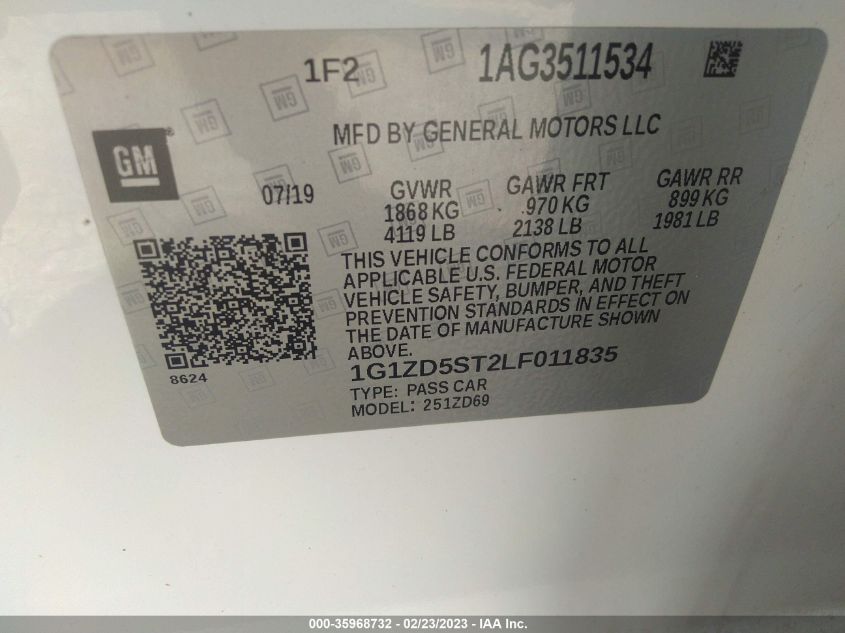 2020 CHEVROLET MALIBU LT - 1G1ZD5ST2LF011835