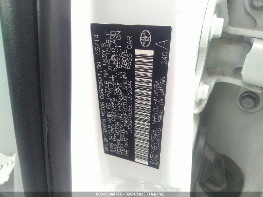 2014 TOYOTA PRIUS C ONE/THREE/TWO/FOUR - JTDKDTB35E1072044
