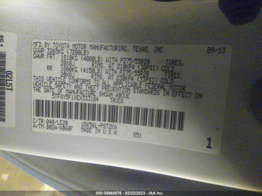 2014 TOYOTA TUNDRA 4WD TRUCK PLATINUM/1794 - 5TFAY5F1XEX333184