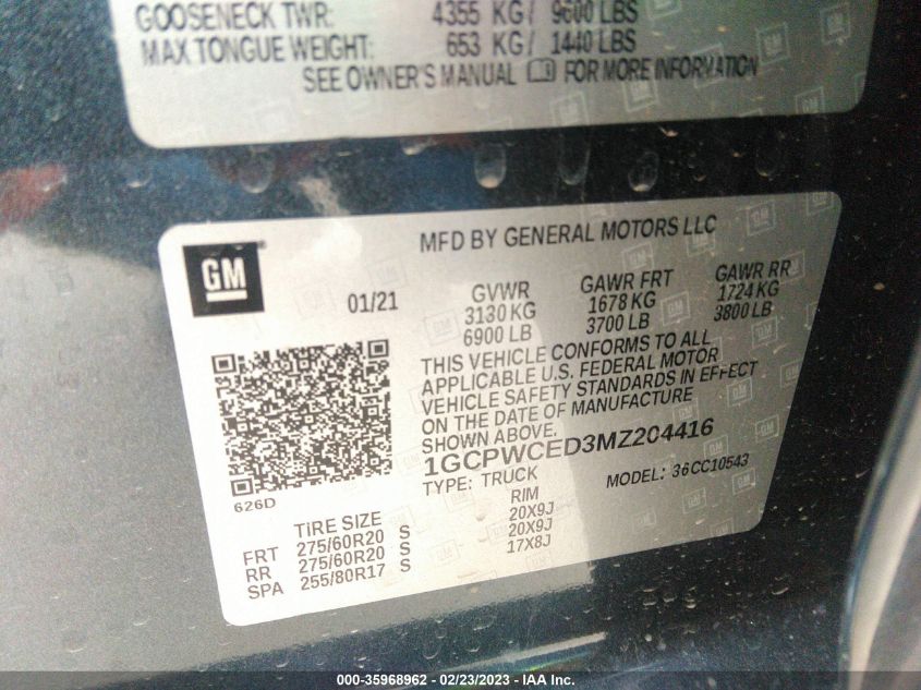 2021 CHEVROLET SILVERADO 1500 LT - 1GCPWCED3MZ204416