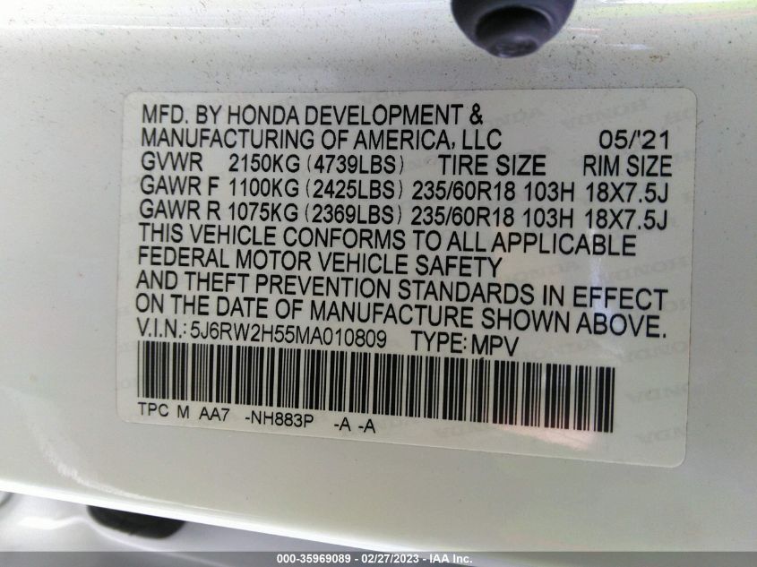2021 HONDA CR-V EX - 5J6RW2H55MA010809