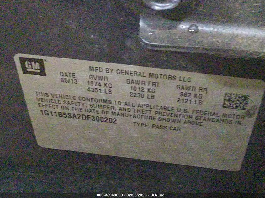 2013 CHEVROLET MALIBU LS - 1G11B5SA2DF300202