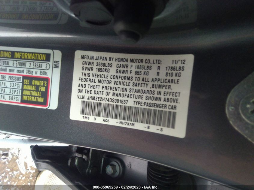 2013 HONDA INSIGHT EX - JHMZE2H74DS001537