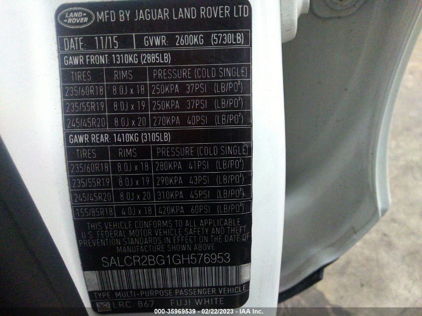 2016 LAND ROVER DISCOVERY SPORT HSE - SALCR2BG1GH576953