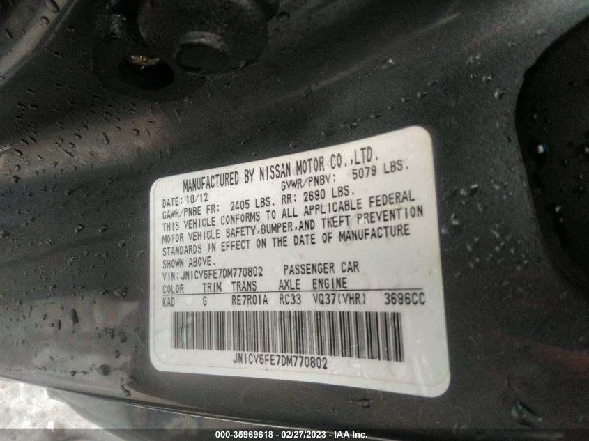 2013 INFINITI G37 - JN1CV6FE7DM770802