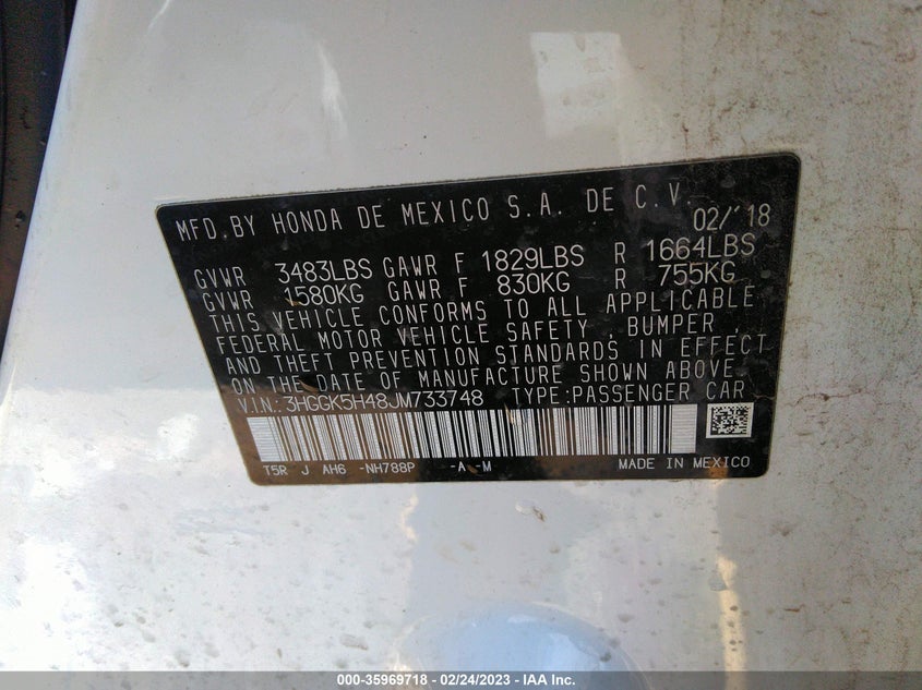 VIN 3HGGK5H48JM733748 2018 HONDA FIT LX