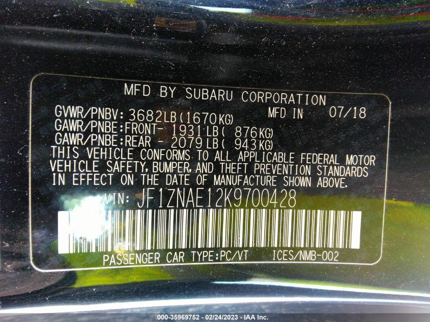 2019 TOYOTA 86 GT/TRD SE JF1ZNAE12K9700428