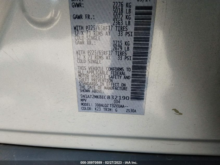 2014 NISSAN ROGUE SV - 5N1AT2MK8EC832190