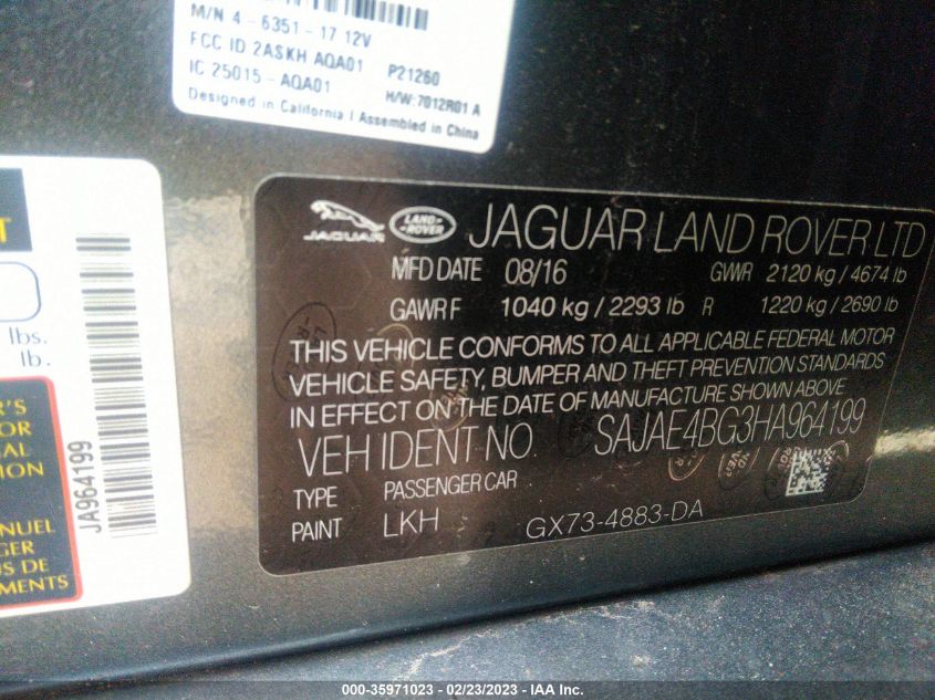 2017 JAGUAR XE 25T PRESTIGE - SAJAE4BG3HA964199