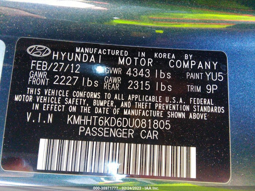 2013 HYUNDAI GENESIS COUPE 2.0T PREMIUM KMHHT6KD6DU081805
