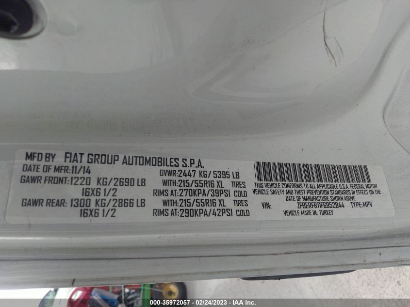 2015 RAM PROMASTER CITY CARGO VAN TRADESMAN SLT ZFBERFBT1F6952844