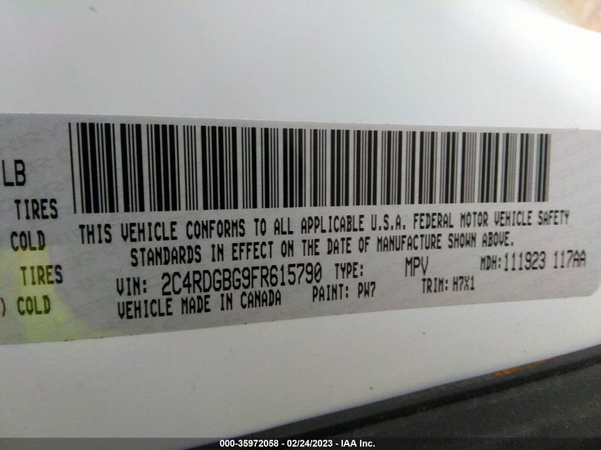 2015 DODGE GRAND CARAVAN AMERICAN VALUE PKG - 2C4RDGBG9FR615790