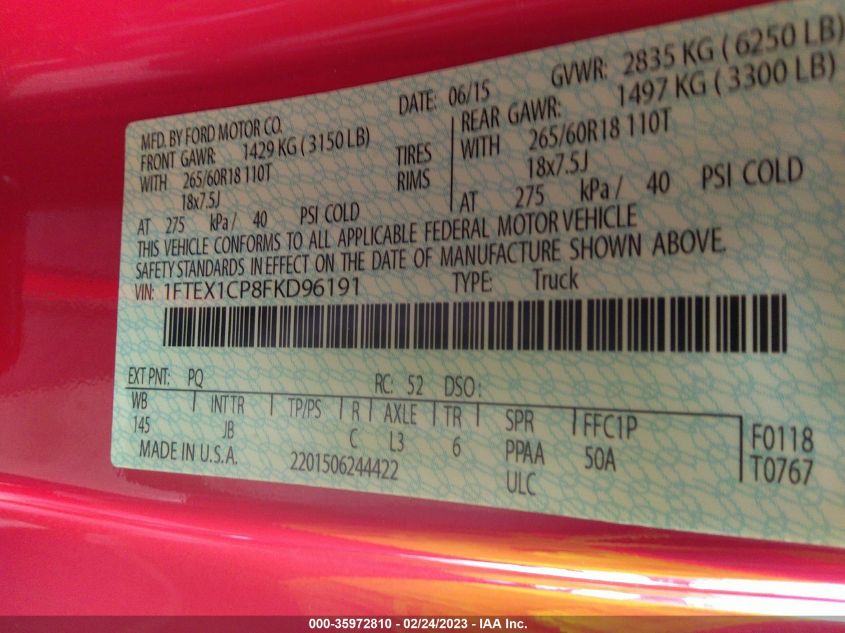 2015 FORD F-150 XL/LARIAT/XLT - 1FTEX1CP8FKD96191