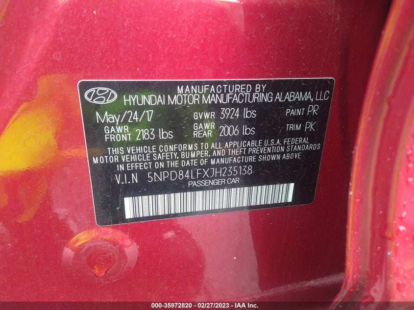 VIN 5NPD84LFXJH235138 2018 HYUNDAI ELANTRA SEL